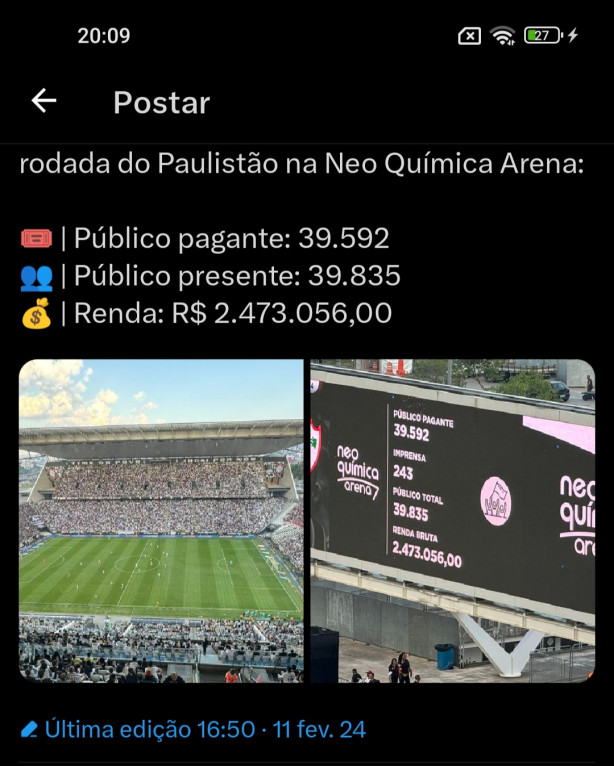 Estamos com 41 mil torcedores de mdia no Campeonato Paulista!