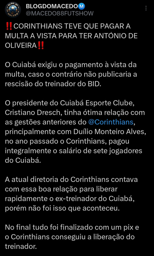 O Corinthians pagou integralmente o salrio de 7 jogadores emprestado ao Cuiab