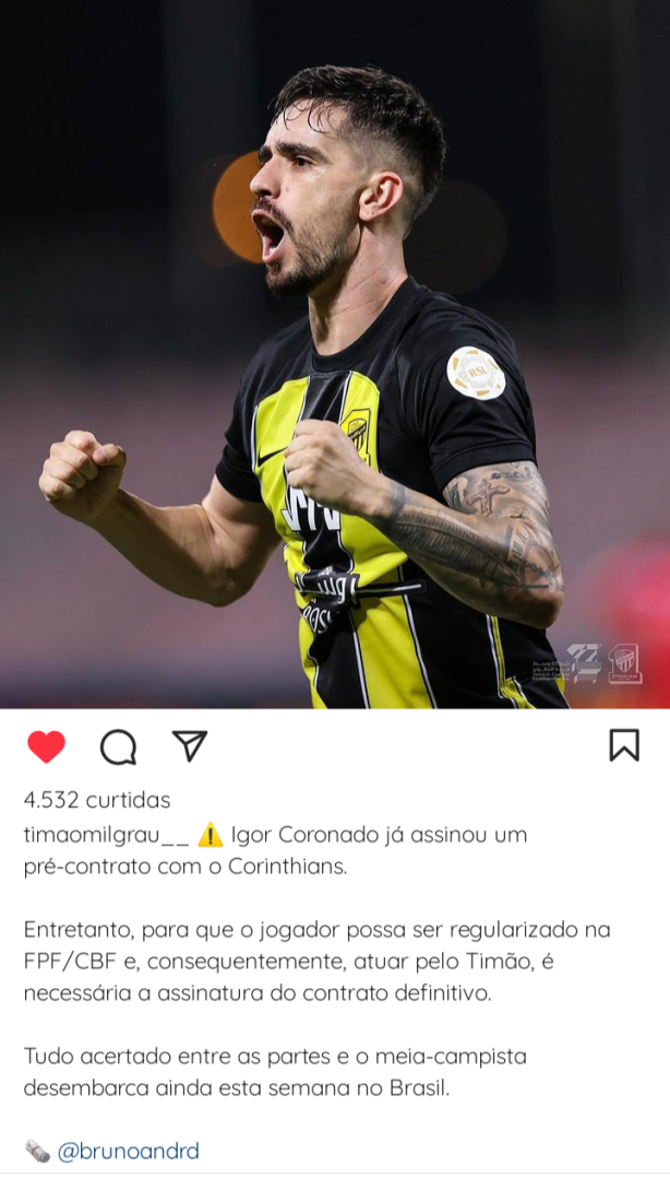 Igor Coronado assina pr� contrato e aguarda chegada ao Brasil para finalizar os termos.