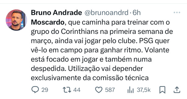 Psg quer moscardo atuando pelo Corinthians