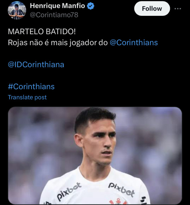 Rojas no  mais jogador do Corinthians