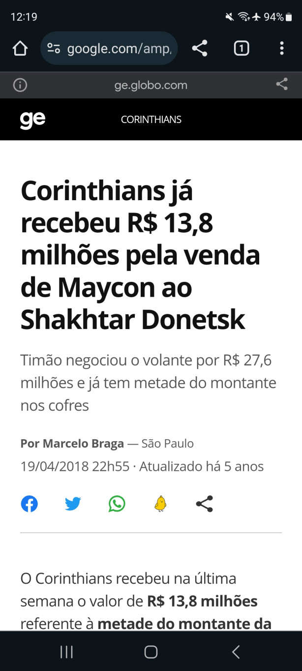 Em 2018, Corinthians vendeu o Maycon ...