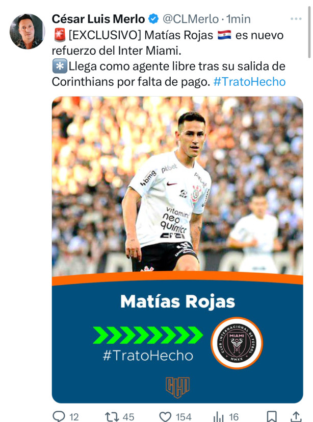 Matos rojas fecha com inter Miami