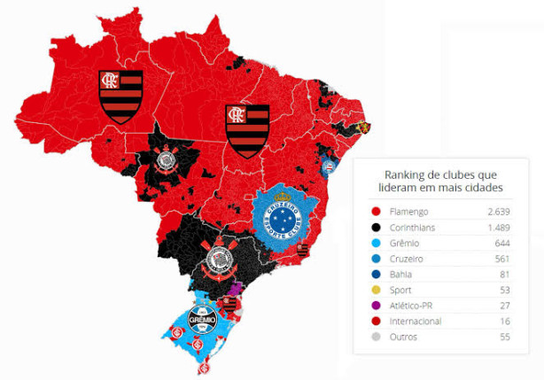 Ranking de audincia dos clubes nas cidades do Brasil