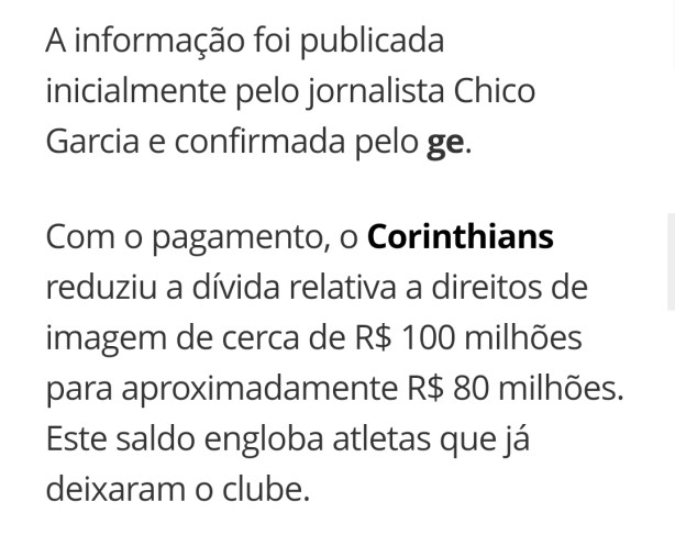 Ge confirmou, Corinthians pagou os direitos de imagens atrasados.