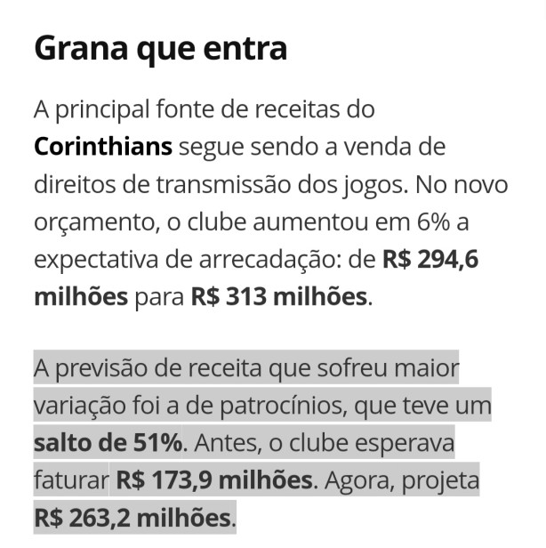 Corinthians prev 313 Milhes de arrecadao com direitos de TV!