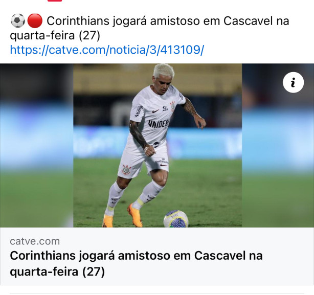 Corinthians jogar amistoso em cascavel PR no dia 27 (quarta que vem)