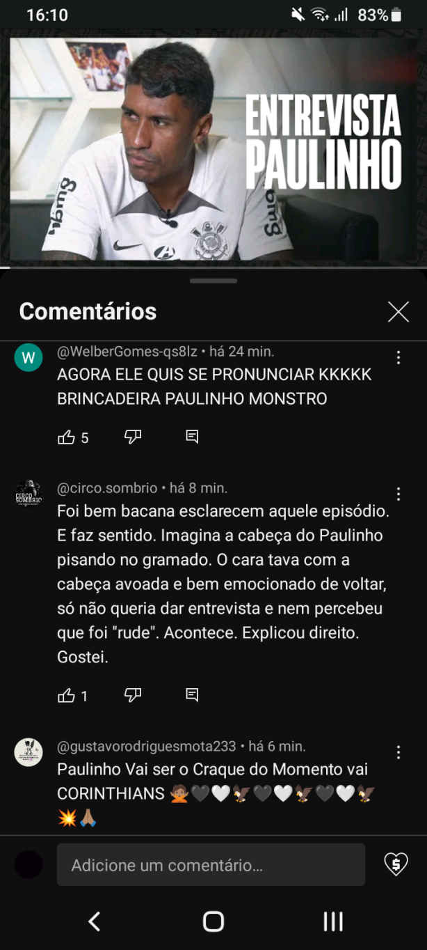 Paulinho no Corinthians Tv