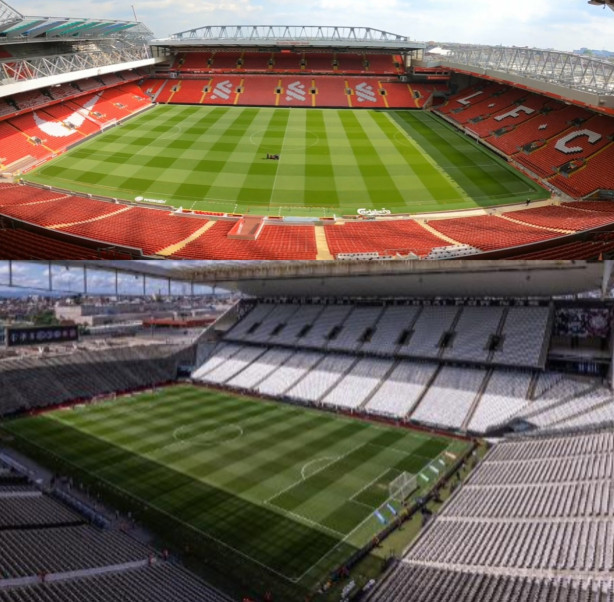 Arena Corinthians (48 mil) x (61 mil) Anfield (Estdio do Liverpool)