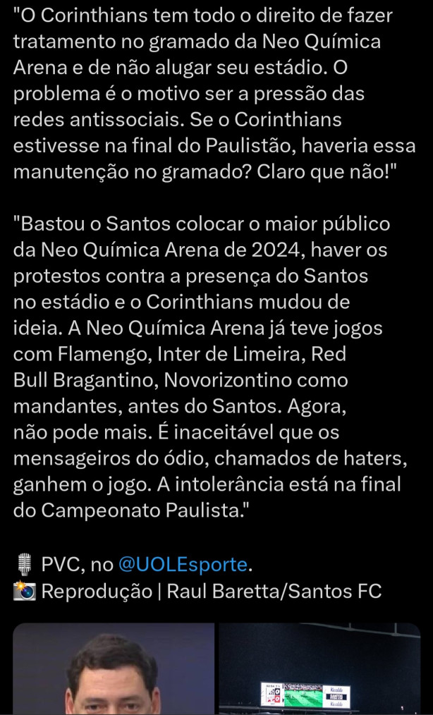 PVC se revolta por Corinthians no alugar estdio de novo: Isso  dio puro!