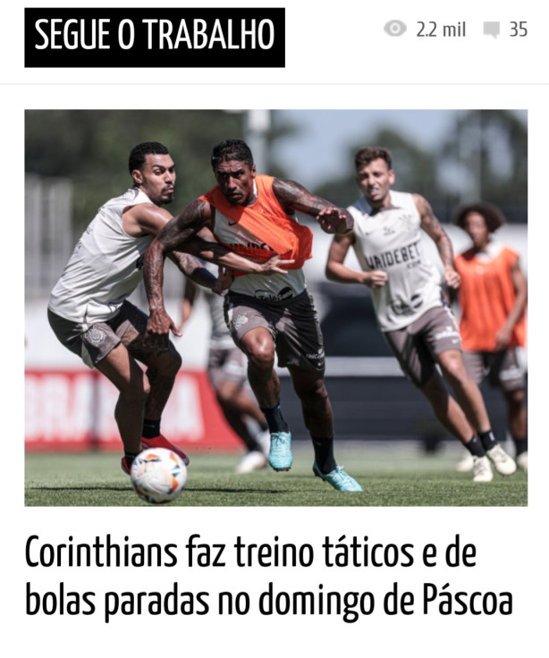 Corinthians treinando no domingo de Pscoa! Isso me faz lembrar do Paulo Andr!
