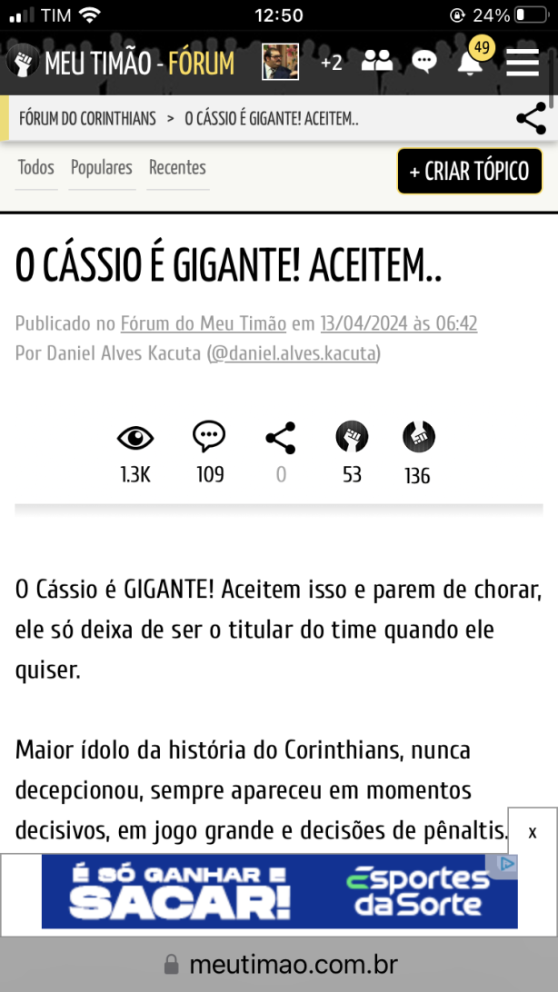 Gravem bem isso, C�ssio vai nos levar ao rebaixamento e meu Tim&atilde;o apoiou!