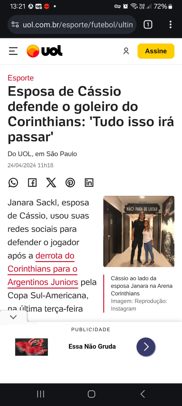 Esposa do C�ssio defende goleiro