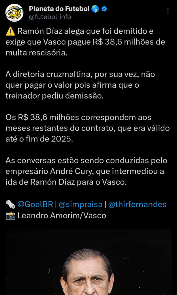 Off Tpico: Andr Cury cobrando 38 Milhes do Vasco pelo tcnico demitido!