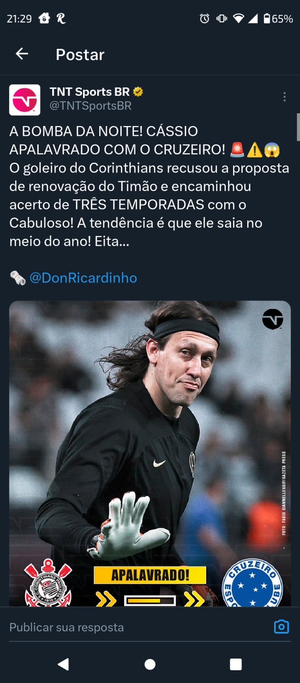 Ricardinho da TNT Sports: Cssio recusou a proposta do Corinthians