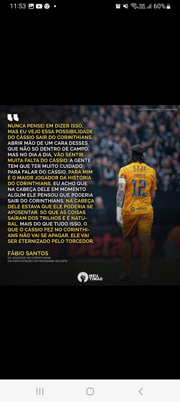 Fbio Santos, ex-lateral do Corinthians, fala sobre a possvel sada de Cssio.