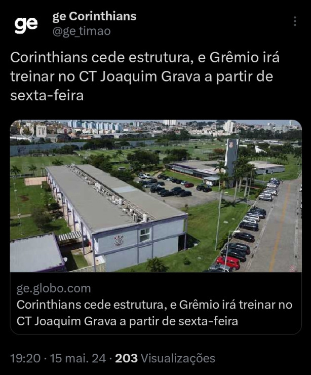 Corinthians cede CT ao Grmio