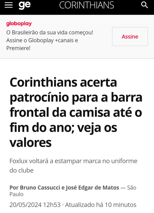 Fox luz volta a patrocinar a camisa do Corinthians
