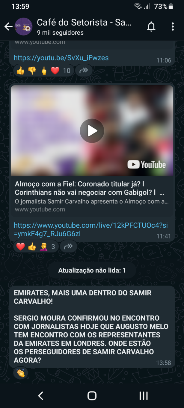 Samir Carvalho acaba de postar em seu canal do whatsapp