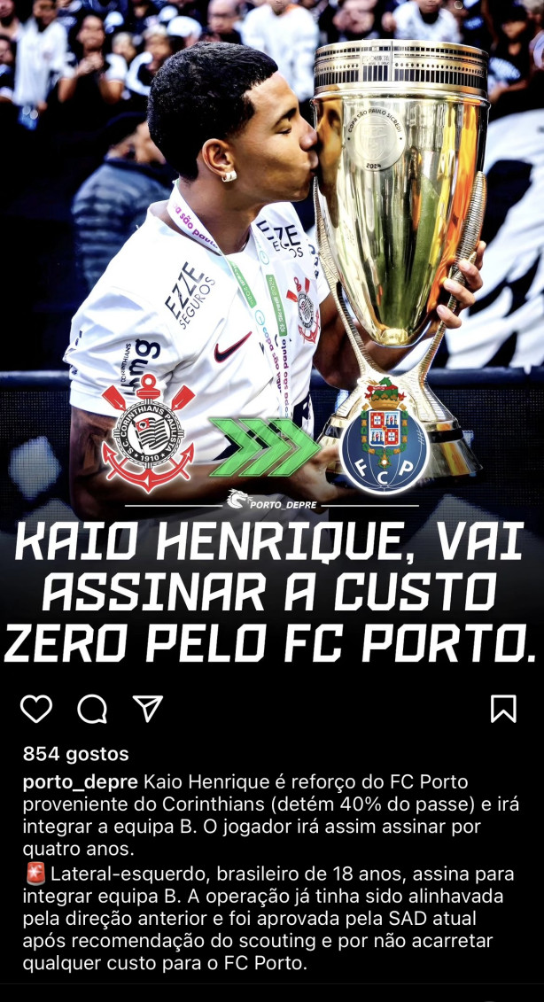 Corinthians precisando de dinheiro e tem jogador indo de graa para o Porto!