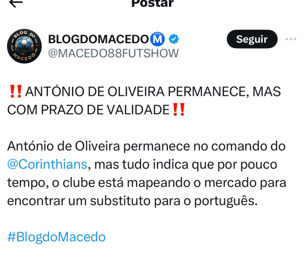 Antnio Oliveira por enquanto no ser demitido