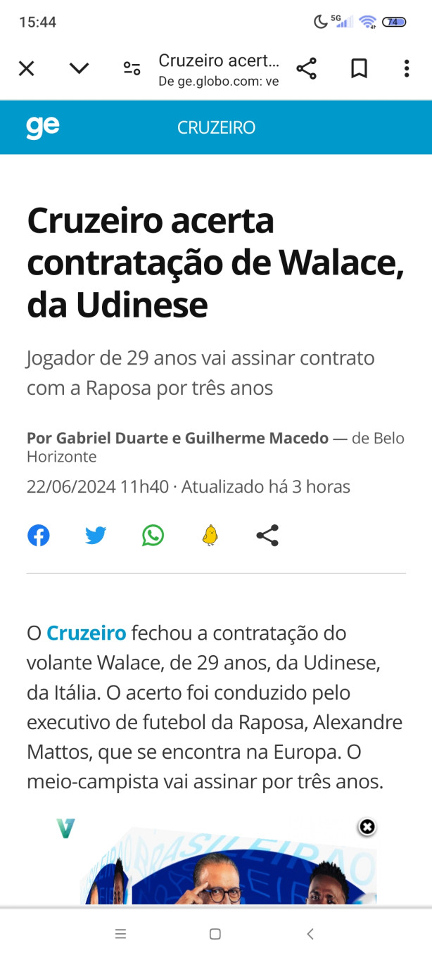 Cruzeiro fechou com Walace e Matheus Henrique, mais relaxa semana que vem tem novidades, ironia t.