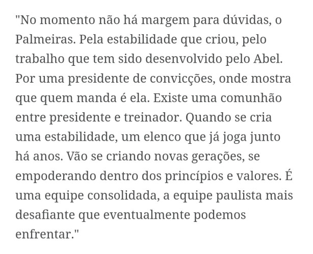 Antnio Oliveira sobre o Palmeiras