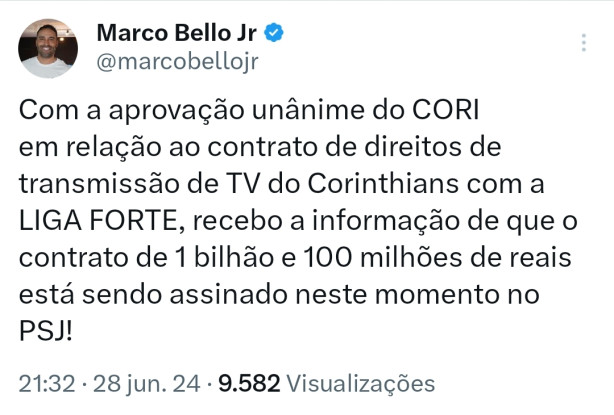 Marco Belo - Cori aprovou o contrato dos direitos de TV