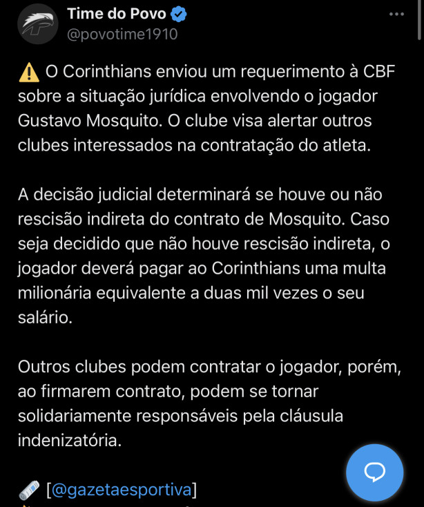 Gustavo Mosquito quitar� a Neo Qu�mica Arena