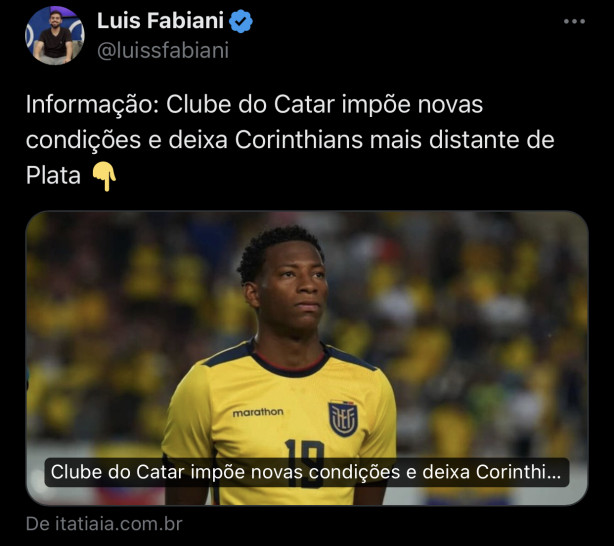 Corinthians se dist&acirc;ncia de Gonzalo Plata