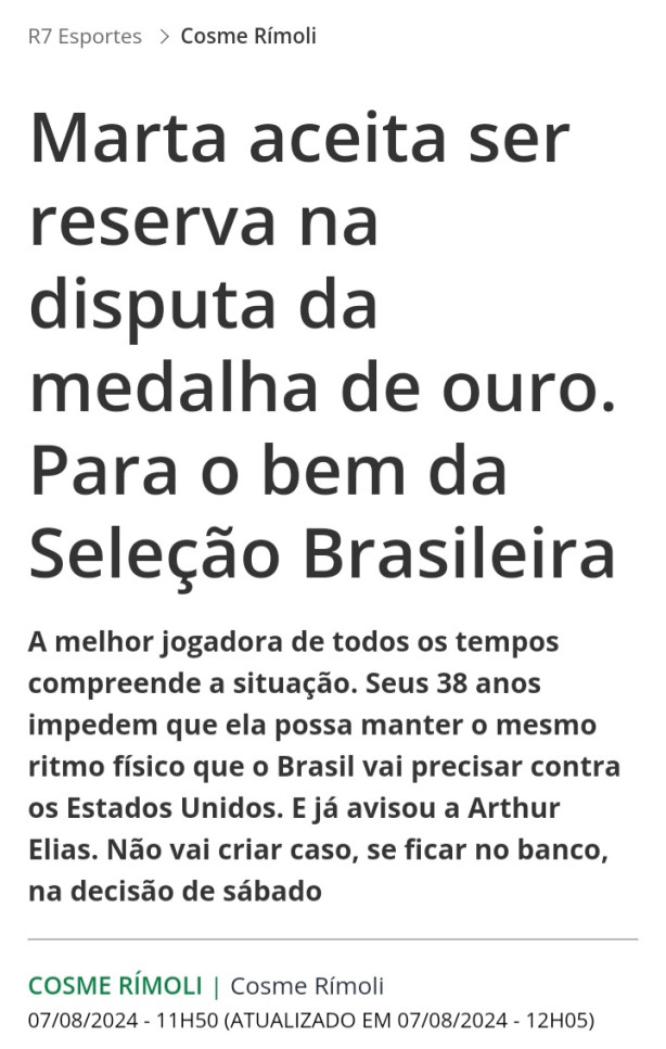 Marta dando exemplo na sele��o feminina