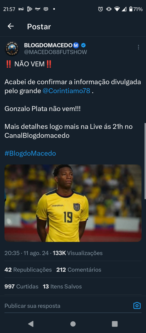 Gonzalo Plata n�o ser� jogador do Corinthians