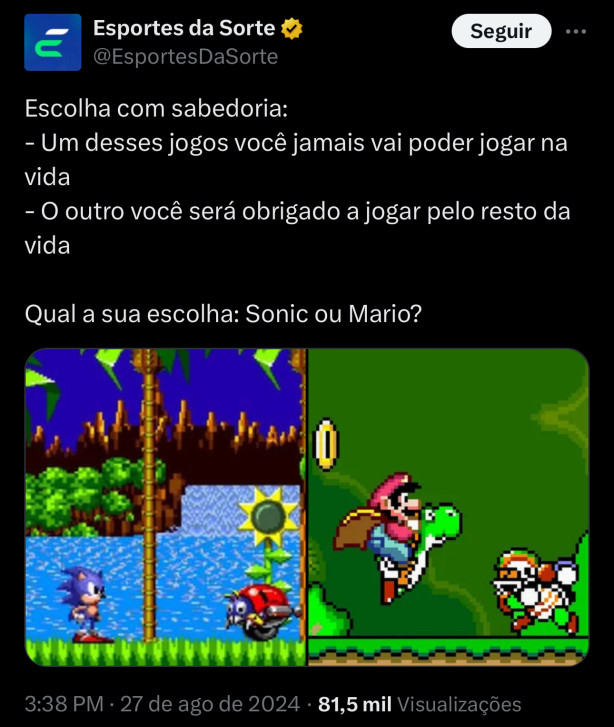 ESPORTES DA SORTE - Postagem enigm�tica no antigo Twitter atual X