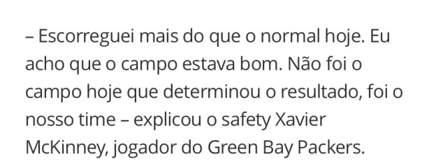 Jogador da NFL fala do gramado da Arena