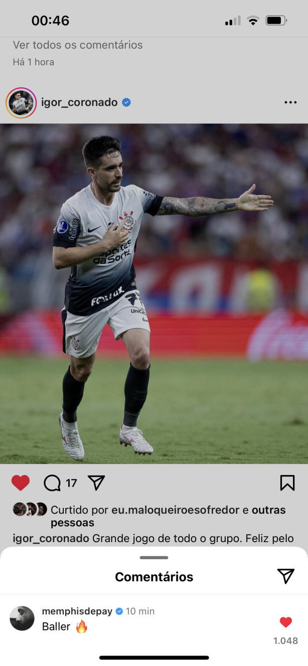 Memphis comentando no post do craque do jogo!