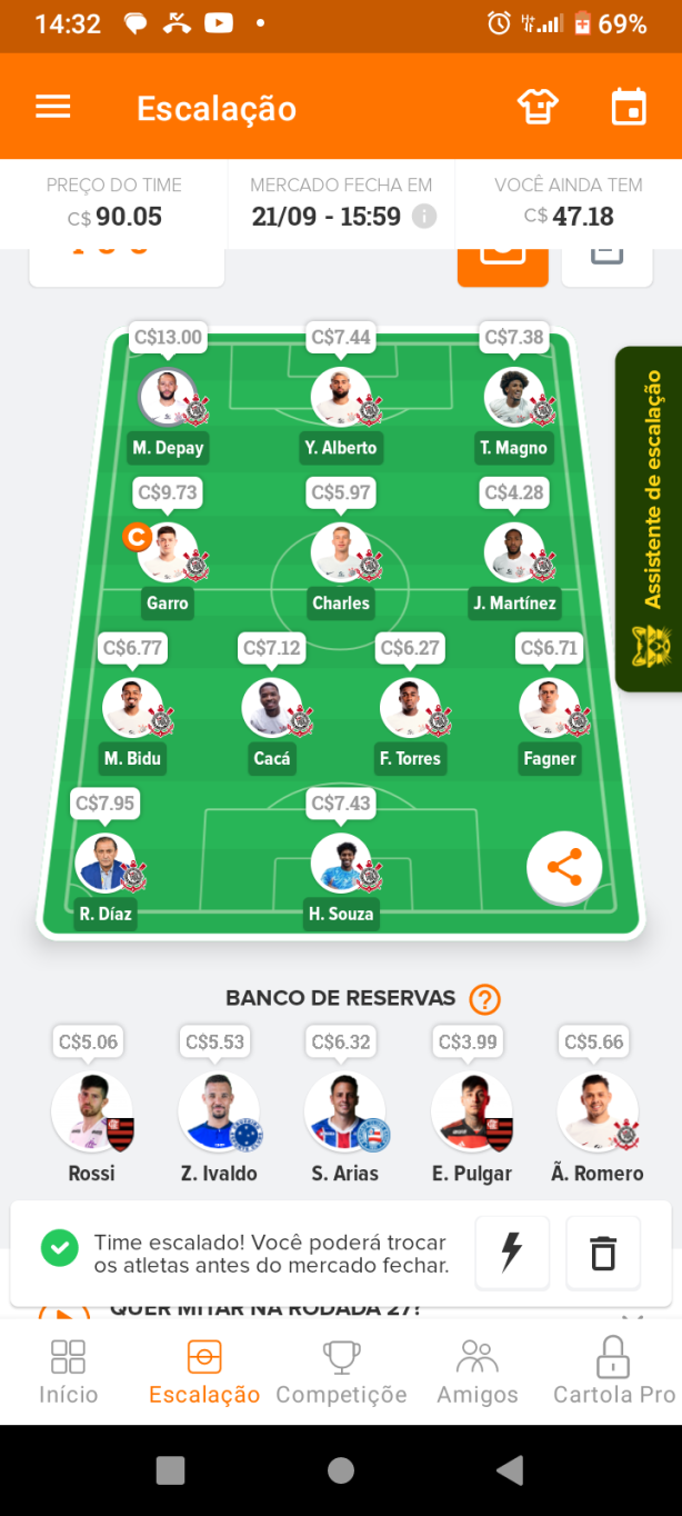 Meu time pra rodada 27 no cartola.