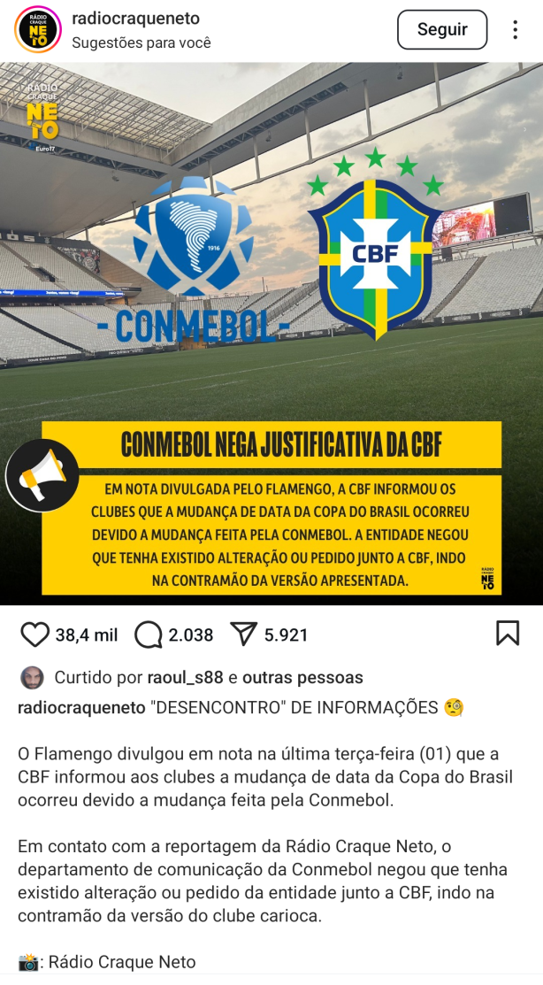 E a CONMEBOL desmentindo a CBF?!