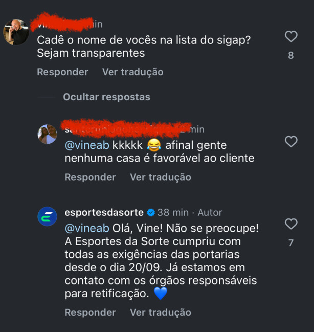 Esportes Da Sorte confirmou retifica��o ao Governo