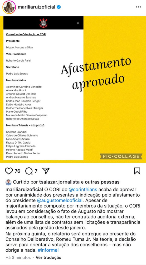 CORI acabou de aprovar o afastamento do Augusto, por unanimidade