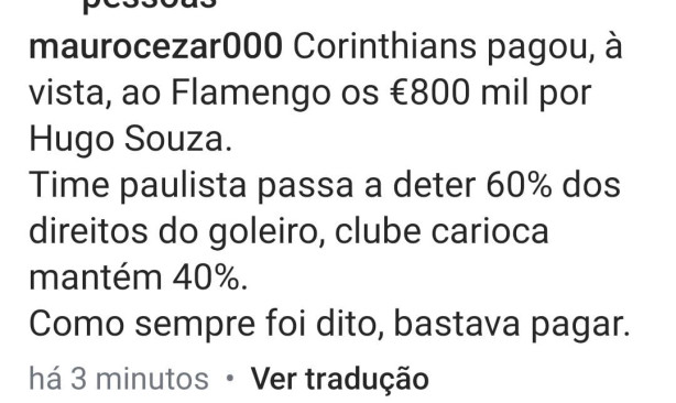 Hugo Moura finalmente pago. �do Tim&atilde;o!