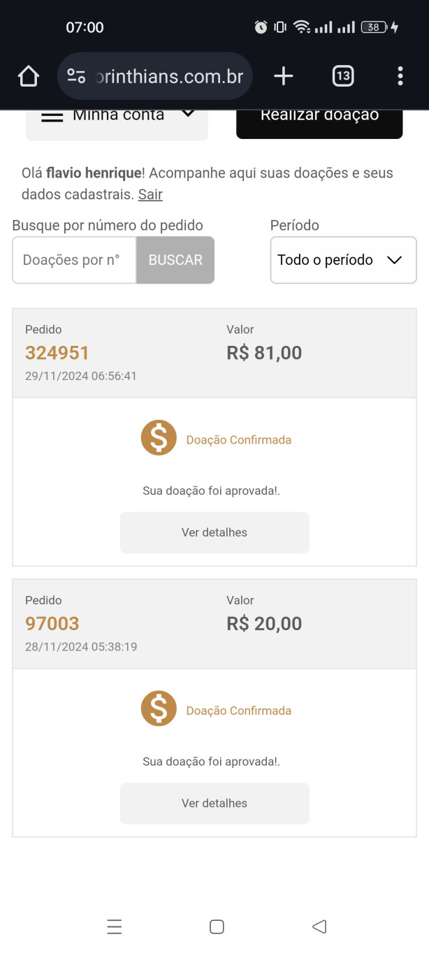 Doa��o para quita��o da Neo Qu�mica Arena
