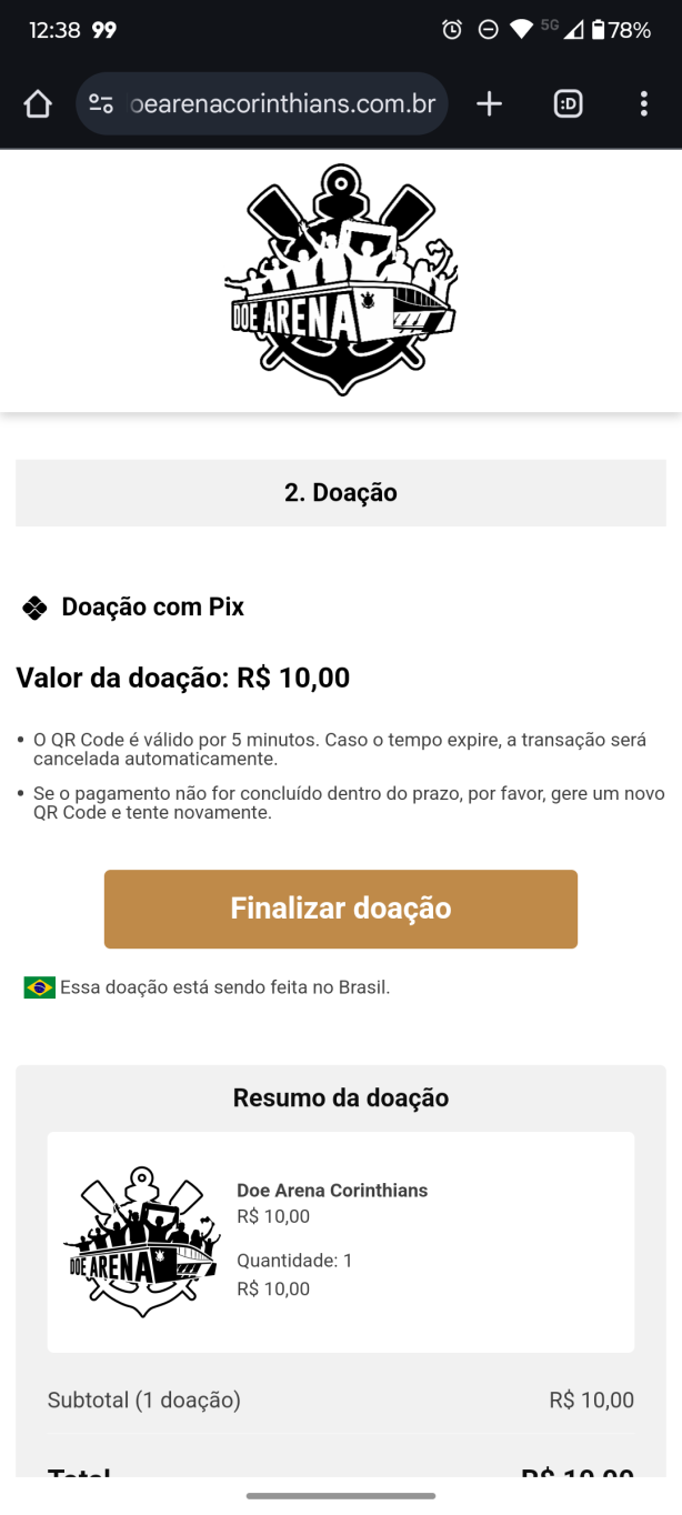 Problema na Doa��o pra Arena