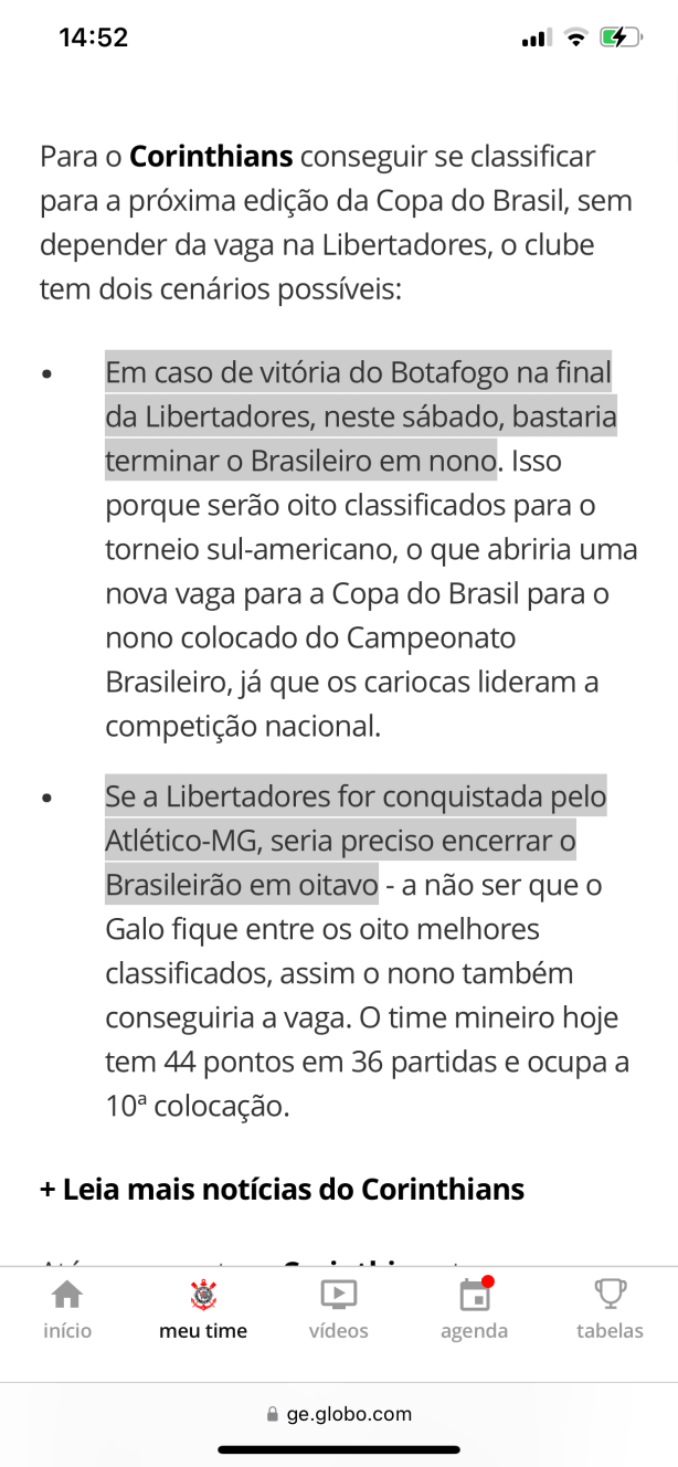 �O Corinthians est� fora da Copa do Brasil..�