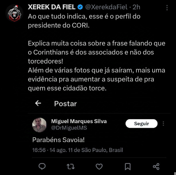 "Parab�ns Sav�ia" conselheiro Palmeirense do Corinthians