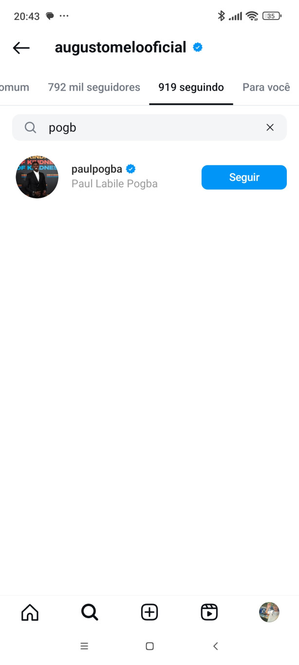 Augusto Mello come�ou seguir Pogba no insta!