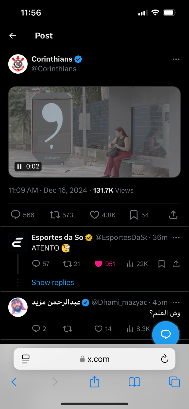 Corinthians publicou um v�deo da v�rgula e a Esportes da Sorte comentou