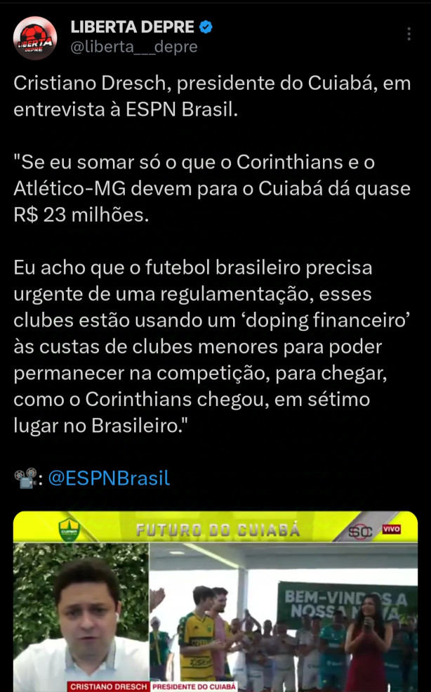 Presidente do Cuiab� volta a Destruir e Humilhar o Corinthians