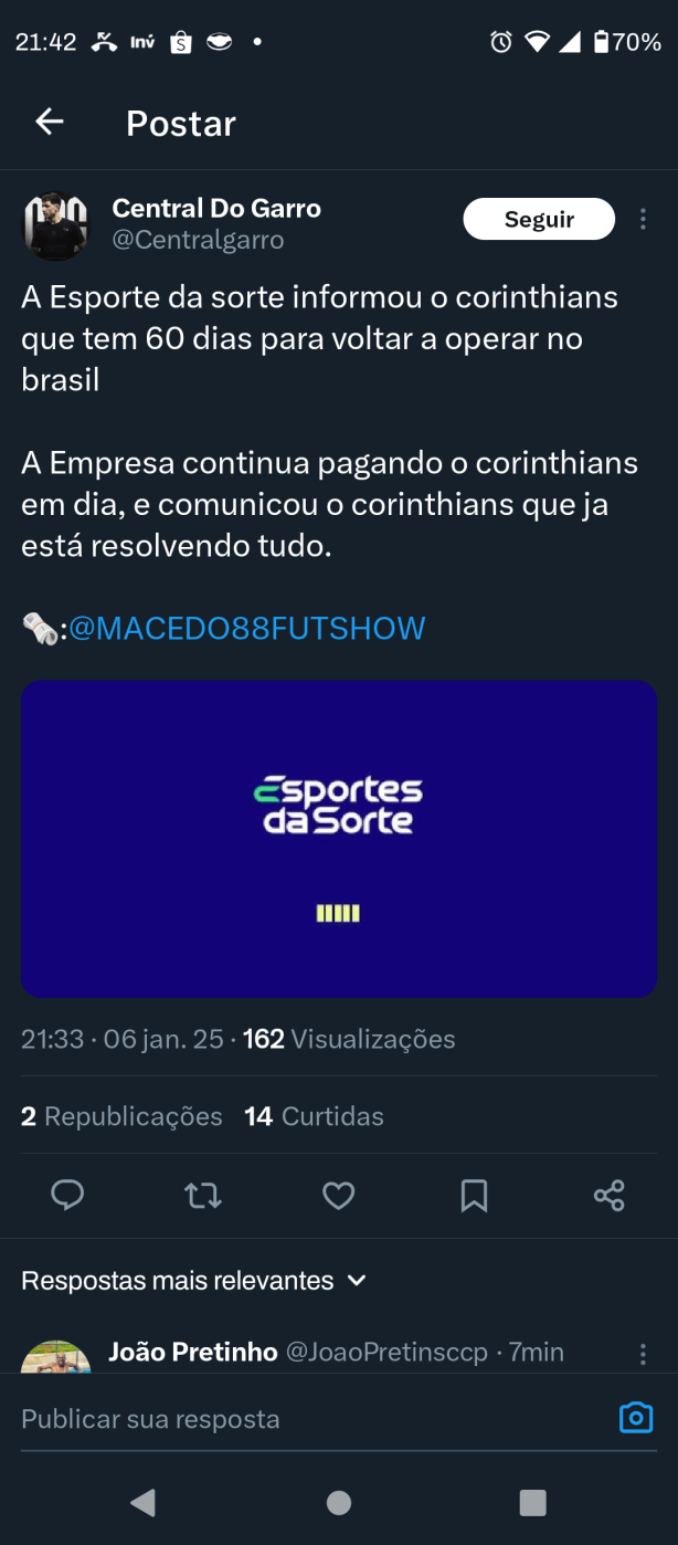 informa��o: Esportes da Sorte tem 60 dias pra regularizar a empresa