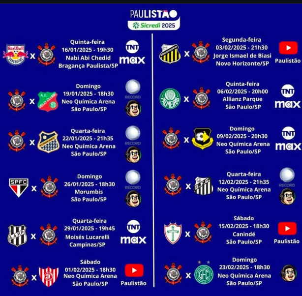Onde assistir o Corinthians no Paulisto 2025