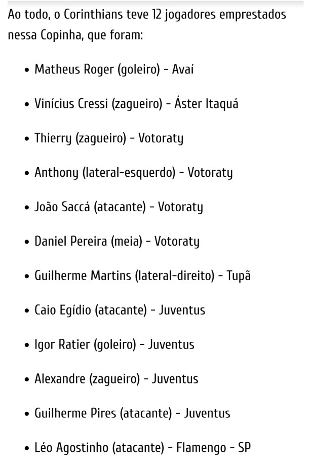 18 emprestados ao time da Copinha